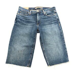 Hudson Amelia Mid Rise Knee Blue Denim Shorts Women's Raw Hem, Size 27 NWT